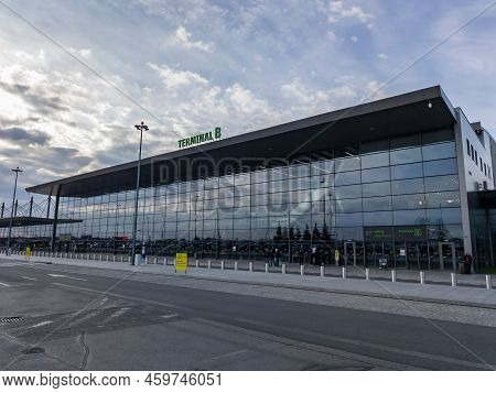Katowice, Poland - April 18, 2022: Teminal B Building Of Katowice-pyrzowice Airport In Poland At Sun