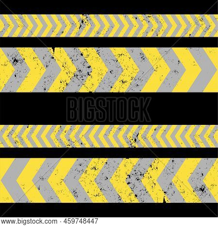 Yellow Ribbon With Black Arrows. Warning, Danger, Caution, Caution Sign In Yellow And Black Colors.