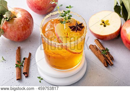 Apple Cider Margarita With Brown Sugar Rim And Fresh Thyme
