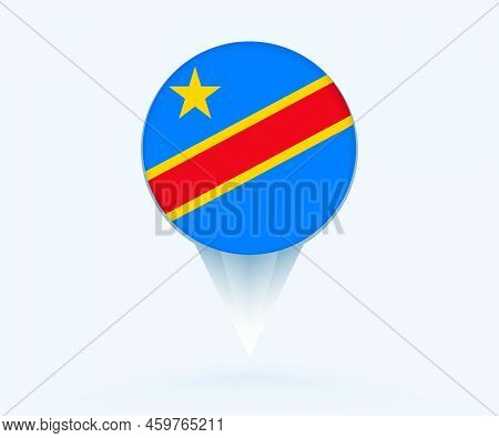 Map Pointer With Flag Of Dr Congo. Vector Flag Sign On Blue Background.