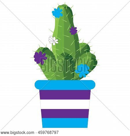Cactus In A Pot Painted In The Colors Of The Transgender Flag. Vector Illustration Isolated On White