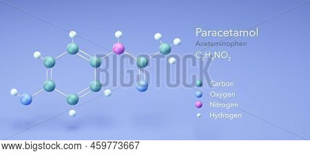 Paracetamol, Acetaminophen, Molecular Structures, 3d Rendering, Structural Chemical Formula And Atom