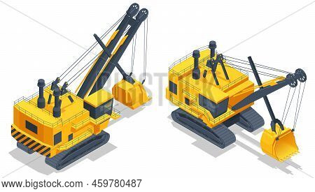 Isometric Power Shovel Is A Bucket-equipped Machine, Usually Electrically Powered, Used For Digging 