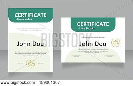 Membership Certificate Design Templates Set. Vector Diploma With Customized Copyspace And Borders. P