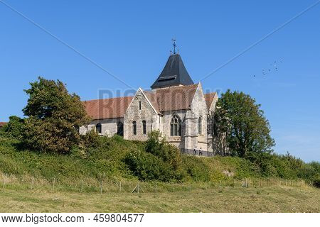 Varengeville Sur Mer, France - July 16, 2022: The Church Of St Valery On Top Of The Ailly Cliffs, Su