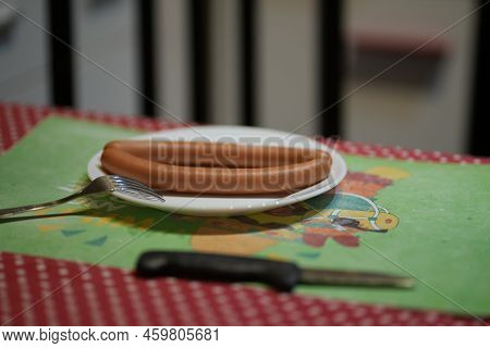 Pair Of Wiener Sausages On A Plate For Dinner