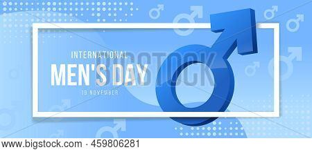 International Men's Day Text In White Frame And Blue Male Symblo On Soft Blue Background Vector Desi