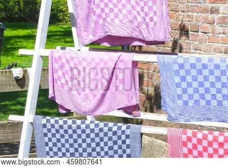 Old Dutch Laudry Rack With Fresh Laundry