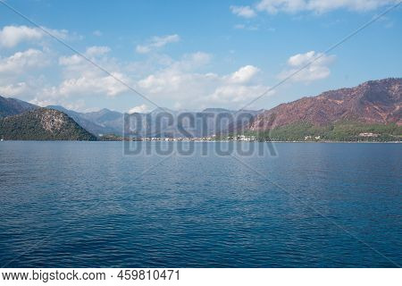 The Coast Of Turkey Near Marmaris City, Where The Mountains Meet The Mediterranean Sea. The Shores O