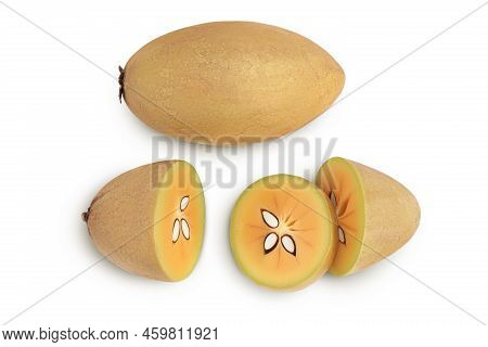 Sapodilla Isolated On White Background With Full Depth Of Field. Top View. Flat Lay