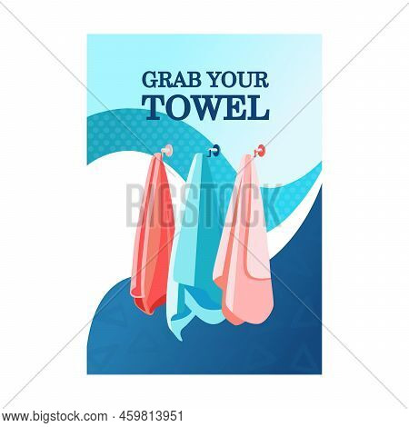 Design With Bath Towels. Vivid Flowing Background And Rolled Or Hanged Towels. Spa And Relaxation Co