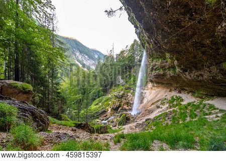 Pericnik Waterfall With Behind Path, Julian Alps, Slovenia