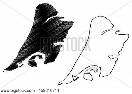Sedudu Island (republic Of Botswana, Fluvial Island, Chobe River) Map Vector Illustration, Scribble 