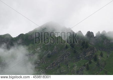 Rugged Ridge Of The Brienzer Rothorn Grat Seen From Planalp, Brienz.