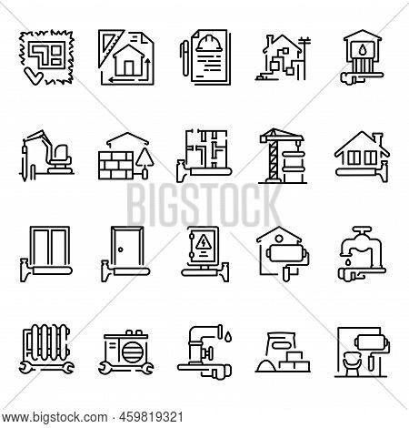Home Construction Color Line Icons Set. Signs For Web Page