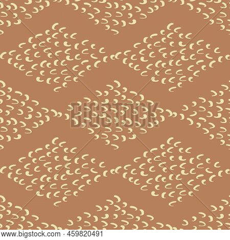Modern Vector Horizontal Diamond Shape Argyle Seamless Pattern Background. Naive Doodle Waves Rhombu