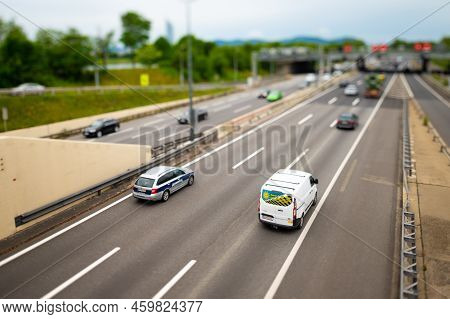 Vienna, Austria - June 5, 2020: Traffic On The A22 Motorway In Vienna On A Sunny Day In Spring. This