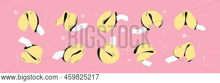 Set Of Fortune Cookies With Prediction Paper. Traditional Chinese Flowerless Wisdom Cookies. A Fun L