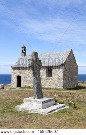 The Chapel Of Saint-samson And Its Cross Along The Coast At Landunvez.