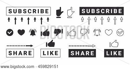Subscribe Buttons And Notification Bells. Social Media Interface Icons. Message Bell Icons. Vector I