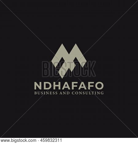 Abstract Initial Letter Nf Or Fn Logo In White-grey Color Isolated In Black Background Applied For B