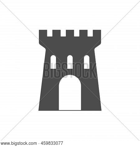 Icon Of The Castle Tower. The Symbol Of The Old Fortress. The Defensive Wall Of The City. Flat Style