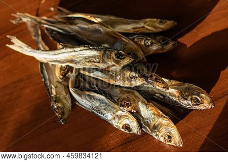 Dried Fish To Beer, Selective Focus Close Up.