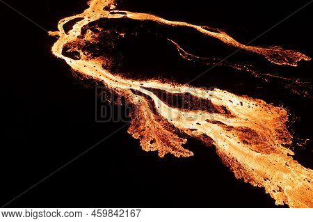 Aerial Drone Image Of Meradalir Eruption Of Fagradalsfjall Volcano In Iceland 2022