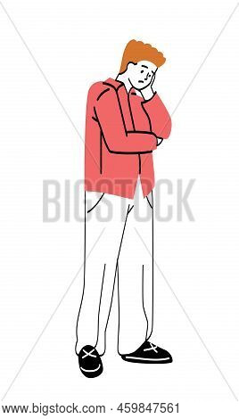 Sad And Upset Person. Man In Despair And Depression. Frustrated Guy Saddened By Problems And Grief. 