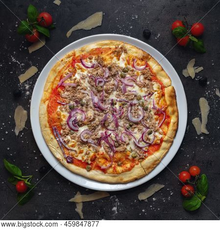 Traditional Italian Pizza With Tuna And Purple Onion