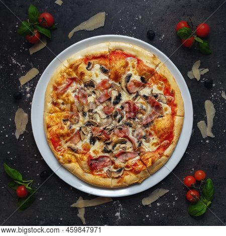 Traditional Italian Pizza With Ham And Mushroom