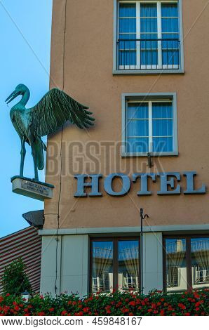 Zurich, Switzerland - September 3, 2013: Facade Detail Of Hotel Storchen In Zurich, Switzerland