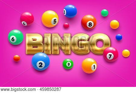 Bingo Lottery Vector 3d Colorful Balls With Lucky Combination Numbers On Pink Background. Lotto Jack