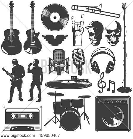 Music Icon Set With Musical Band And Musical Instruments For Recording Songs Vector Illustration