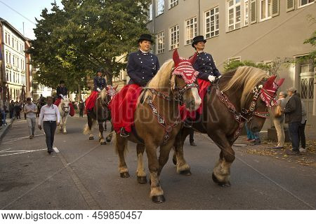 Stuttgart, Germany, 29 September 2019. Volksfest In Stuttgart. The March Through The City Center.