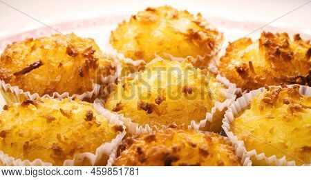 Queijadinha Or Queijada, Sweet Baked Dessert From A Traditional Bakery And Pastry Shop From Brazil A