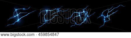 Magic Glow In Ground Cracks, Blue Glowing Texture In Cracking Holes Or Ruined Land Surface. Destruct