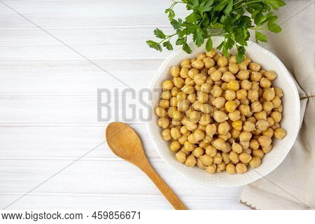 Boiled Chickpea On The White Background, Turkish Name; Haslanmis Nohut