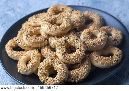 Turkish Bagel With Sesame Seeds Or Salty Ring Cookies. Turkish Name; Kandil Simidi Or Tuzlu Halka Ku