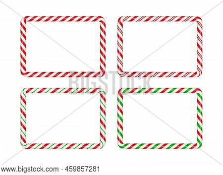 Christmas Candy Cane Rectangle Frame With Red And Green Stripe. Xmas Border With Striped Candy Lolli