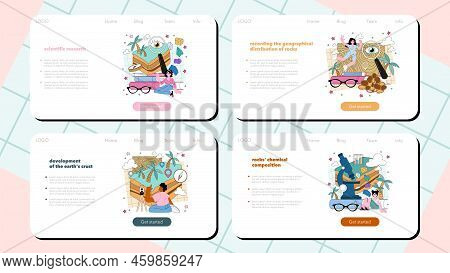 Geophysicist Web Banner Or Landing Page Set. Scientist Study Structure