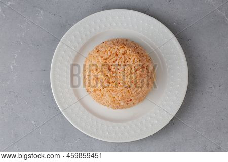 Traditional Delicious Turkish Food; Rice Pilaf With Tomatoes (turkish Name; Domatesli Pirinc Pilavi)