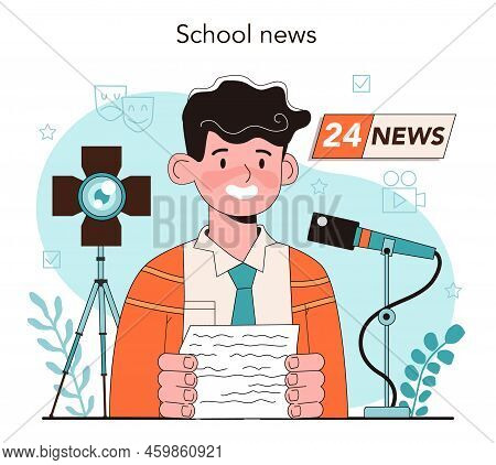School News. Student Presenting News At School. Drama Class