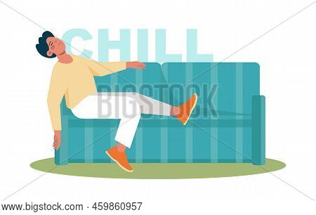 Happy And Calm Character. Idea Of Heart And Mind Harmony
