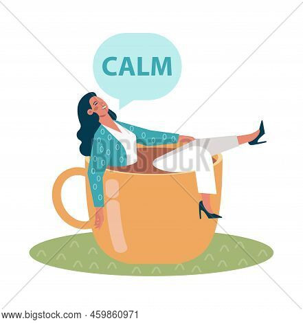 Happy And Calm Character. Idea Of Heart And Mind Harmony