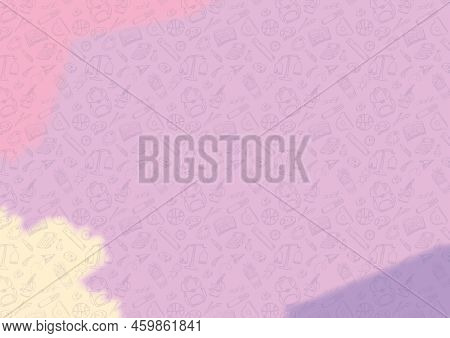 Scholl Background, Hand Drawn Illustration With Scholl Staff And Objects, Children Sketch, Pink, Blu
