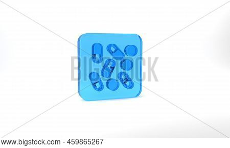 Blue Medical Pill Bottle Biohacking Icon Isolated On Grey Background. Pharmacy Biohacking. Glass Squ