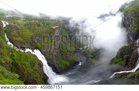 Vøringfossen highest waterfall iconic scenery from Norway aerial view