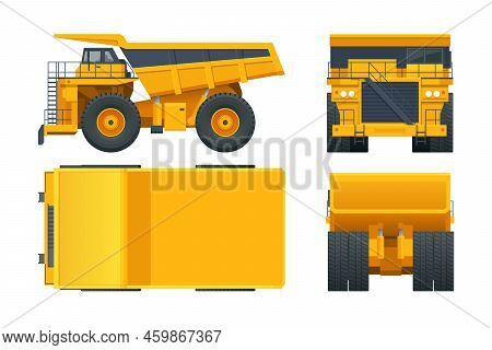 Large Quarry Dump Truck Template On White Background. Equipment For The High-mining Industry. View F