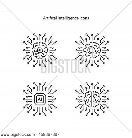 Artificial Intelligence Icon Isolated On White Background With Outline Style. Artificial Intelligenc